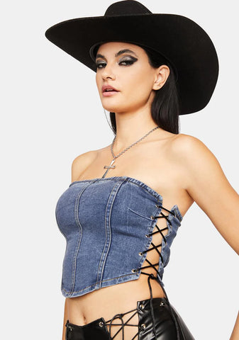 Cyan Straight Face Denim Corset Top