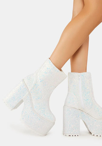 White Krush Glitter Platform Boots
