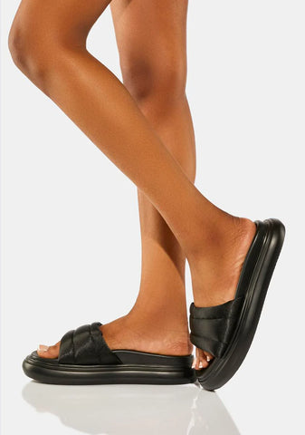 Black Jasylnn Satin Padded Flatform Sandals