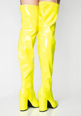 Cyber Yellow Thigh High Boots
