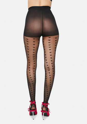 Lasting Lover Heart Print Tights