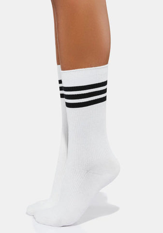 White Tri-Ring Crew Socks