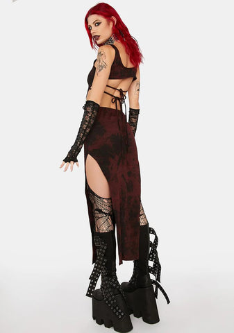 Red Tie Dye Cut-Out Maxi Dress