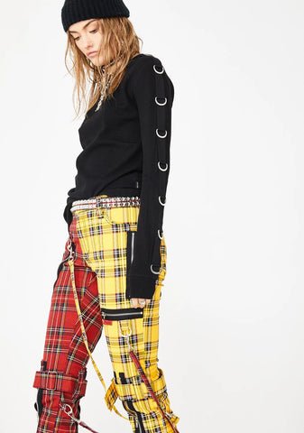 Split Leg Plaid Bondage Pants