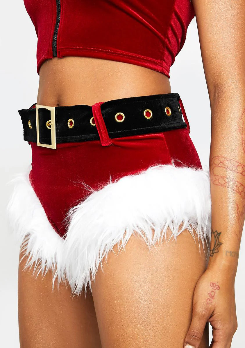 High Waisted Shorts With Fur Trim