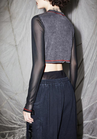 Reverb Mesh Sleeve Graphic Crop Tee
