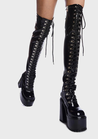 Midnight Electric Veins Thigh High Boots