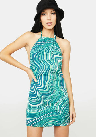 70s Ripple Green Jessica Dress