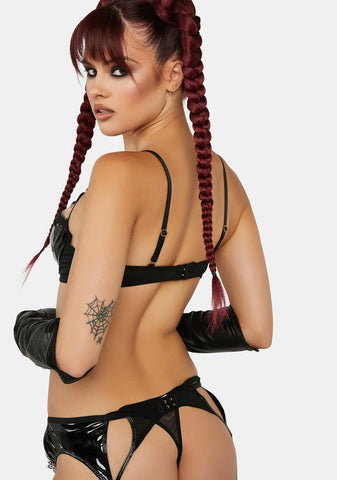 x Hustler Brea Black Cut Out PVC & Lace Trim Suspender