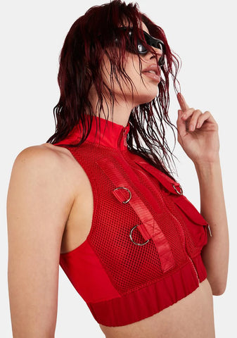 Red Tactical Zip-Up Vest Top