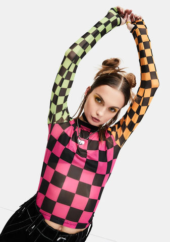 Reality In Motion Checkered Mesh Top