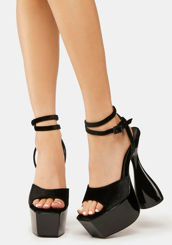 Black Disco Velvet Lace Up Heels