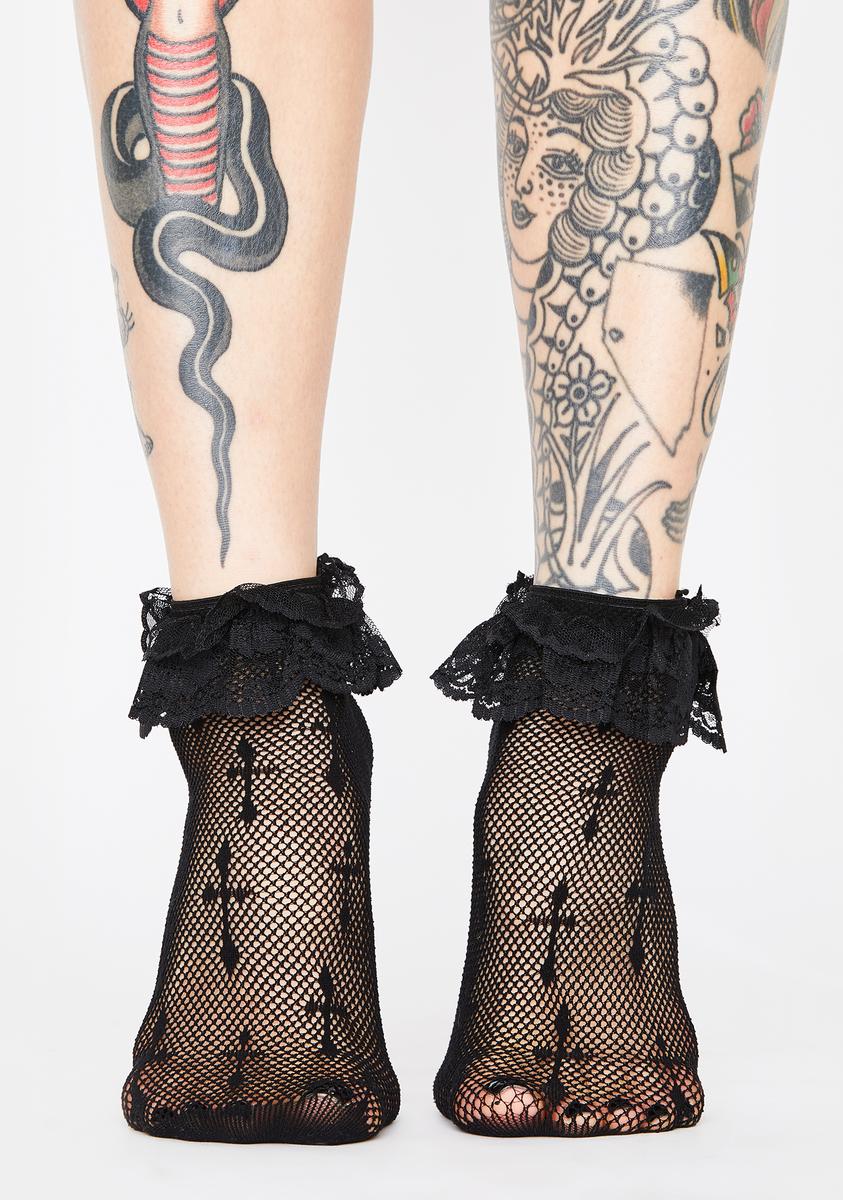 Worship Me Cross Fishnet Socks