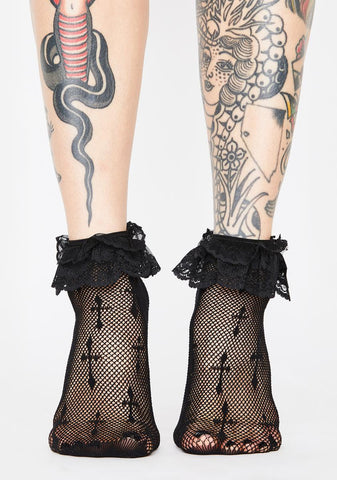Worship Me Cross Fishnet Socks