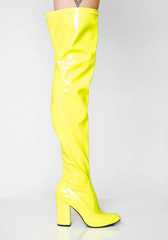 Cyber Yellow Thigh High Boots