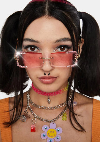 Pink Rimless Revival Rhinestone Sunglasses