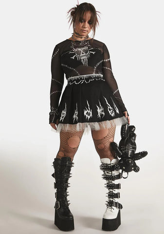 Plus Broken Bonez Mesh Top