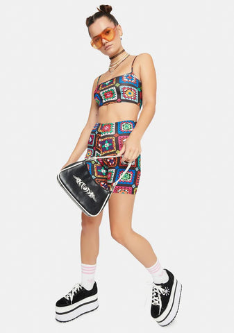 Retro Realness Crochet Print Bike Shorts