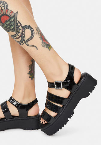 Noir Met Someone Platform Gladiator Sandals