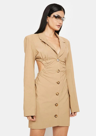 Taupe Boss Moments Cut-Out Blazer Dress