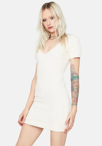 Cream Love This Feeling Fuzzy Knit Mini Dress