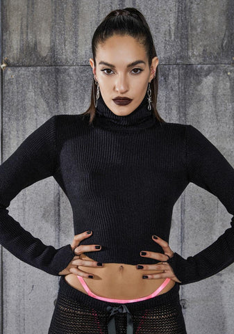 Snare Open Back Turtleneck Crop Sweater