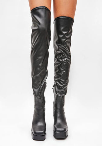 Reverb Vegan Leather Over The Knee Block Heel Boots