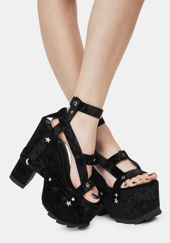 Nightcall Black Velvet Platform Heels
