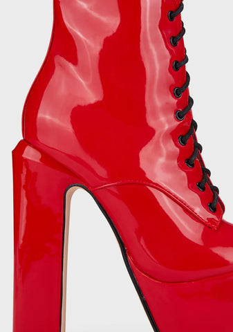 Red Hedy Lace Up Boots