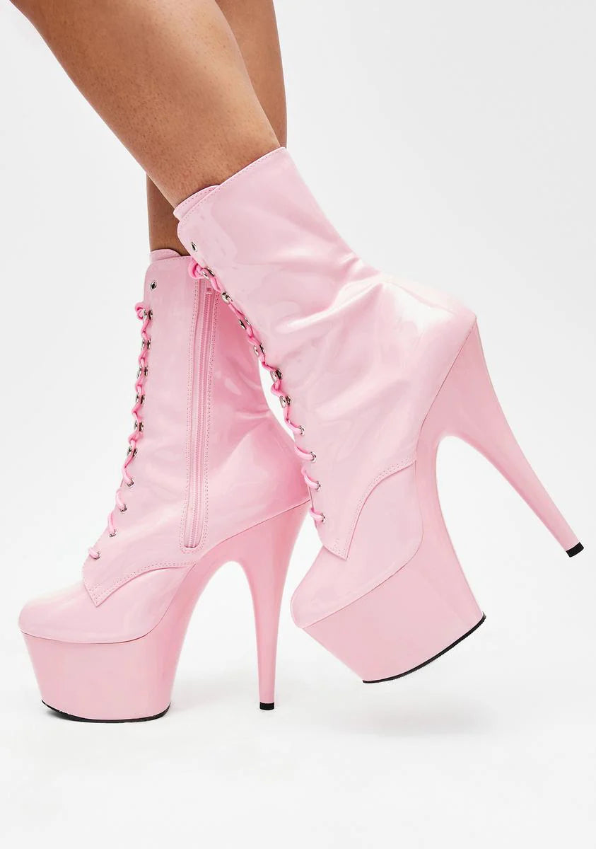 Adore-1020 Platform Ankle Boots-Baby Pink