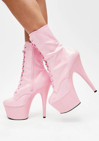 Adore-1020 Platform Ankle Boots-Baby Pink