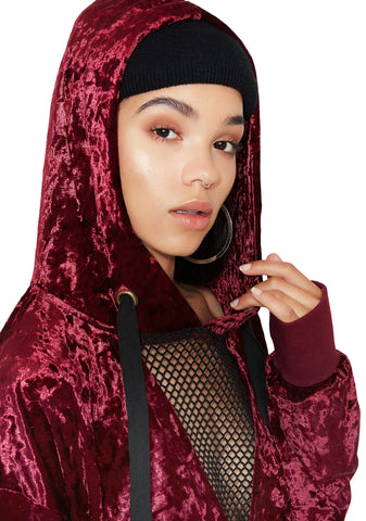 Crush On U Mesh Panel Velvet Hoodie