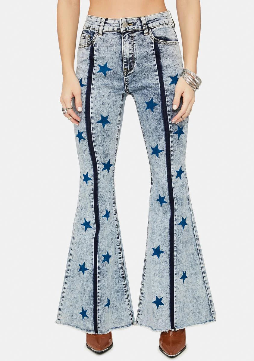 Please The Stars Acid Wash Denim Flare Jeans