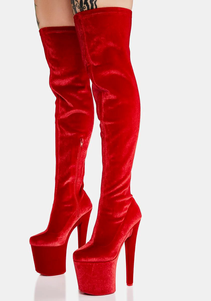 Red Velvet Twerk Platform Boots