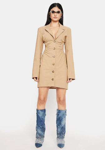 Taupe Boss Moments Cut-Out Blazer Dress