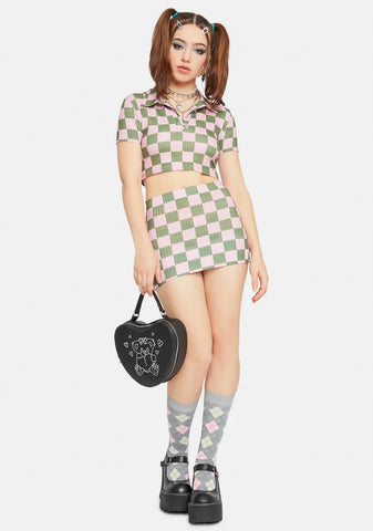 Rib Checkerboard Mini Skirt