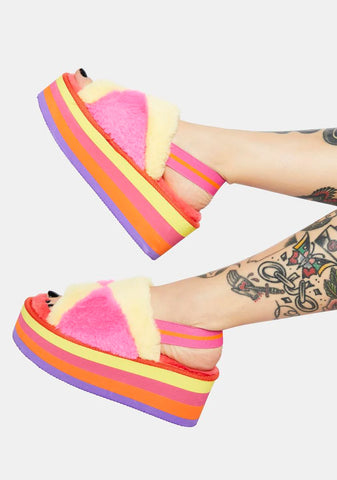 Sorbet Cotton Candy Dreams Fuzzy Platform Sandals