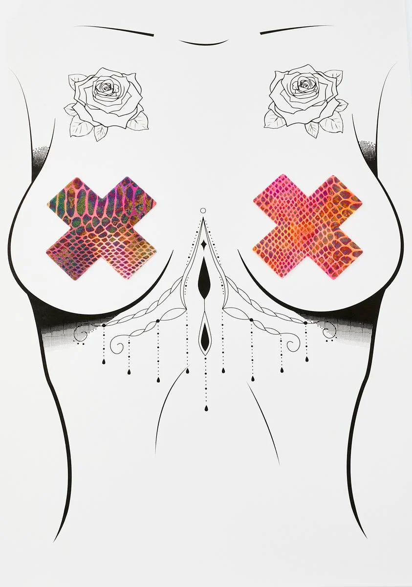 Neon Tie Dye Snake Print Cross Pasties