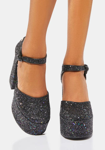 Rage Black Glitter Platform Heels
