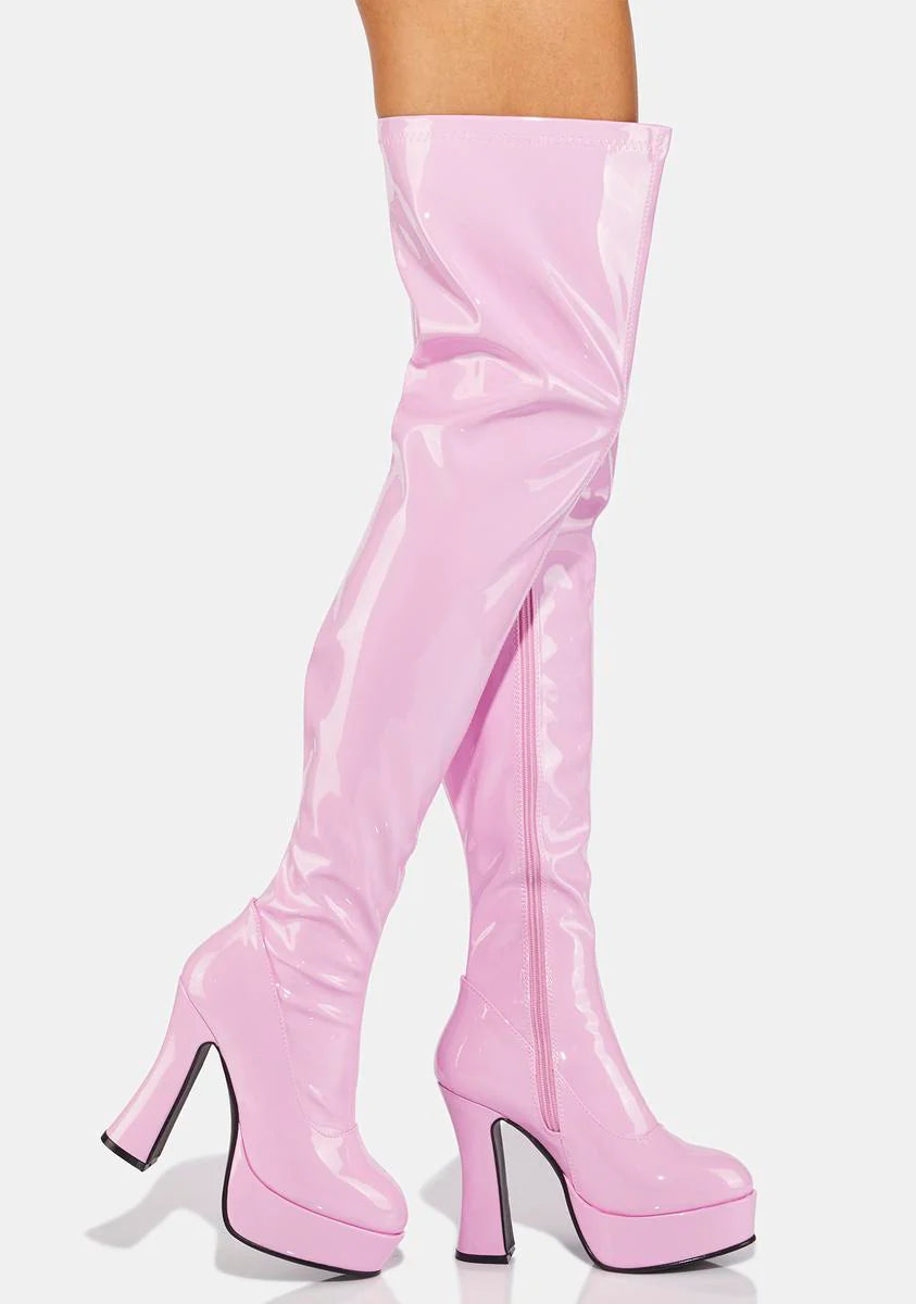 Pink Patent Thrill Thigh High Boots