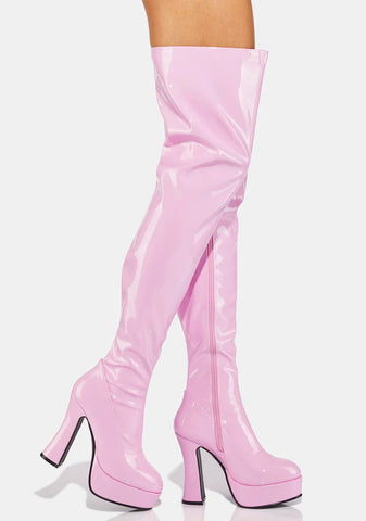 Pink Patent Thrill Thigh High Boots