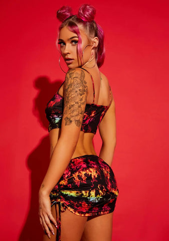 Stay Vibrant Ruched Skirt Set