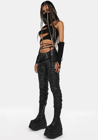 Compression Ruched Vegan Leather Pants