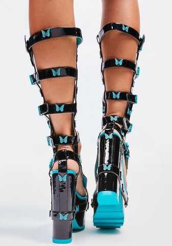 Nightcall Hi Teal Butterfly Platform Heels