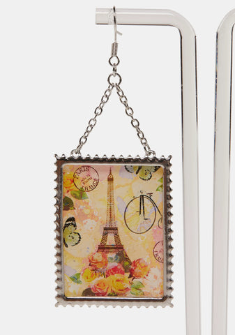 Bonjour From Paris Stamp Earrings