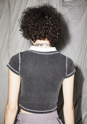 Reverb Polo Collar Washed Crop Tee