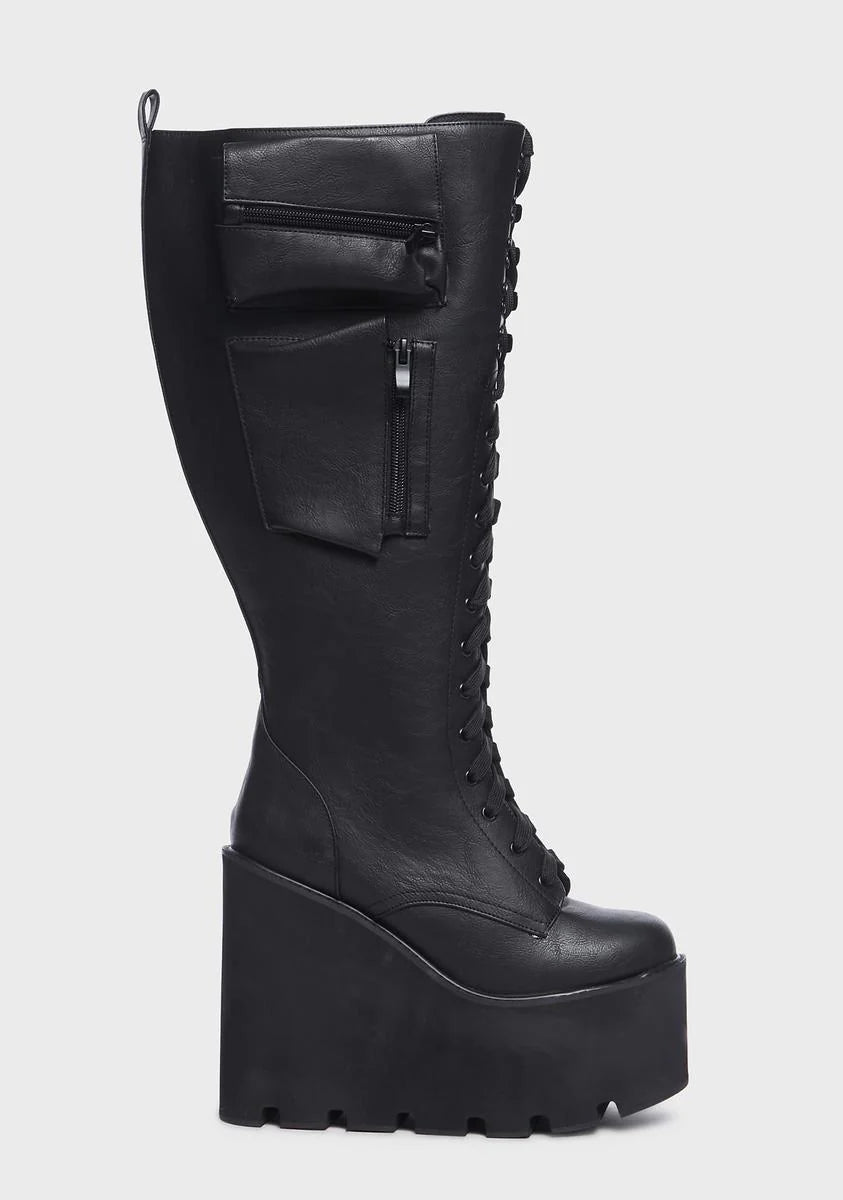Wide Fit Obsidian Pocket Platform Boots