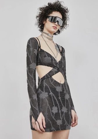 Reverb Sheer Matelasse Cutout Mini Dress