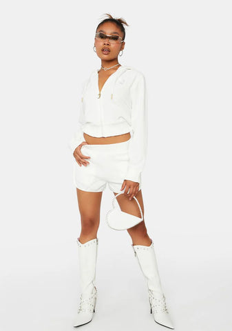 Cream Soda Monogram Velour Retro Shorts