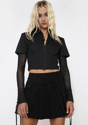 Filter Crop Shirt With Mesh Sleeves